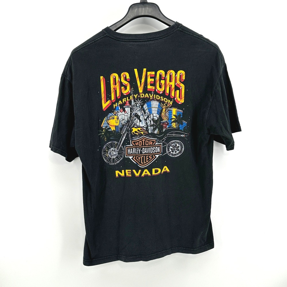 Vintage Harley Davidson T Shirt Mens L Black Las Vegas Survivor Bear Hanes Beefy